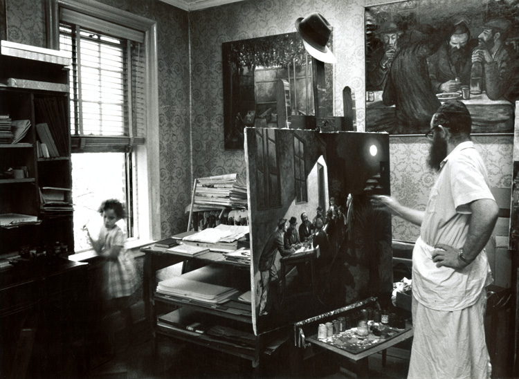 Zalman Kleinman Painting in His Studio, Brooklyn, NY