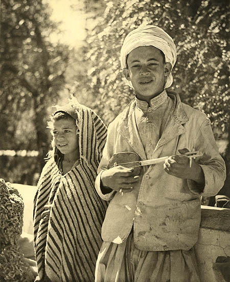Laure Albin-Guillot - Algerian Boy with String Instrument and Girl