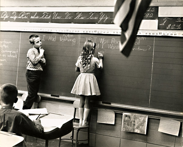 Rohn Anderson Engh - Children at Blackboard (American Flag in Foreground)