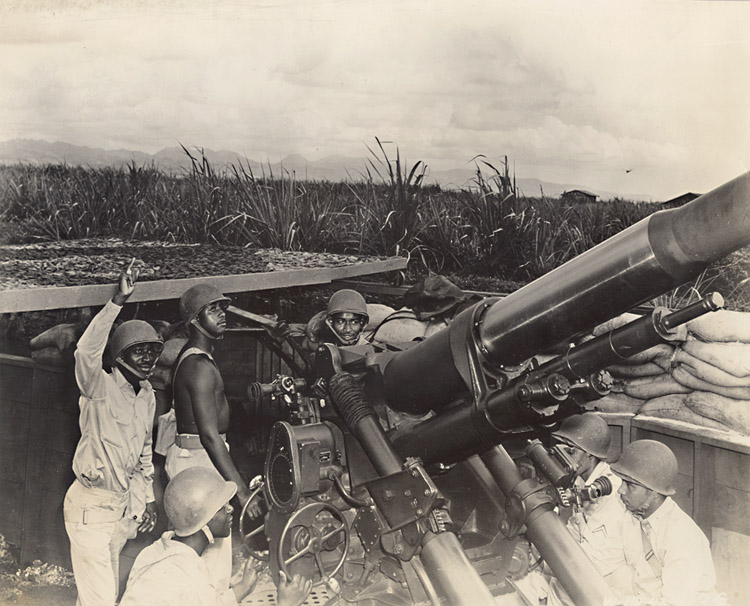 U.S. Army Signal Corps - Black Soldiers with Heavy Machine Gun, Guam