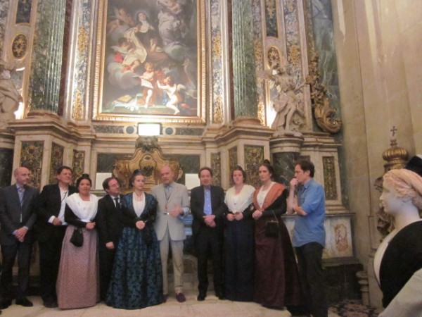 Opening of the exhibition "l'Arlésienne" by Christian Lacroix. Among the people in the picture: Hervé Schiavetti, the Mayor of Arles; the Queens of Arles; couturier Christian Lacroix; Jean-Noël Jeanneney, president of the Rencontres; François Hébel, director of the Rencontres. (photo by Gisèle Tavernier)